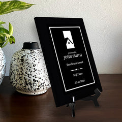 Real Estate Theme Customizable Black Frame Award Plaque | Easel Mount Option | Recognition of Achievement and Service Personalizable Plaques