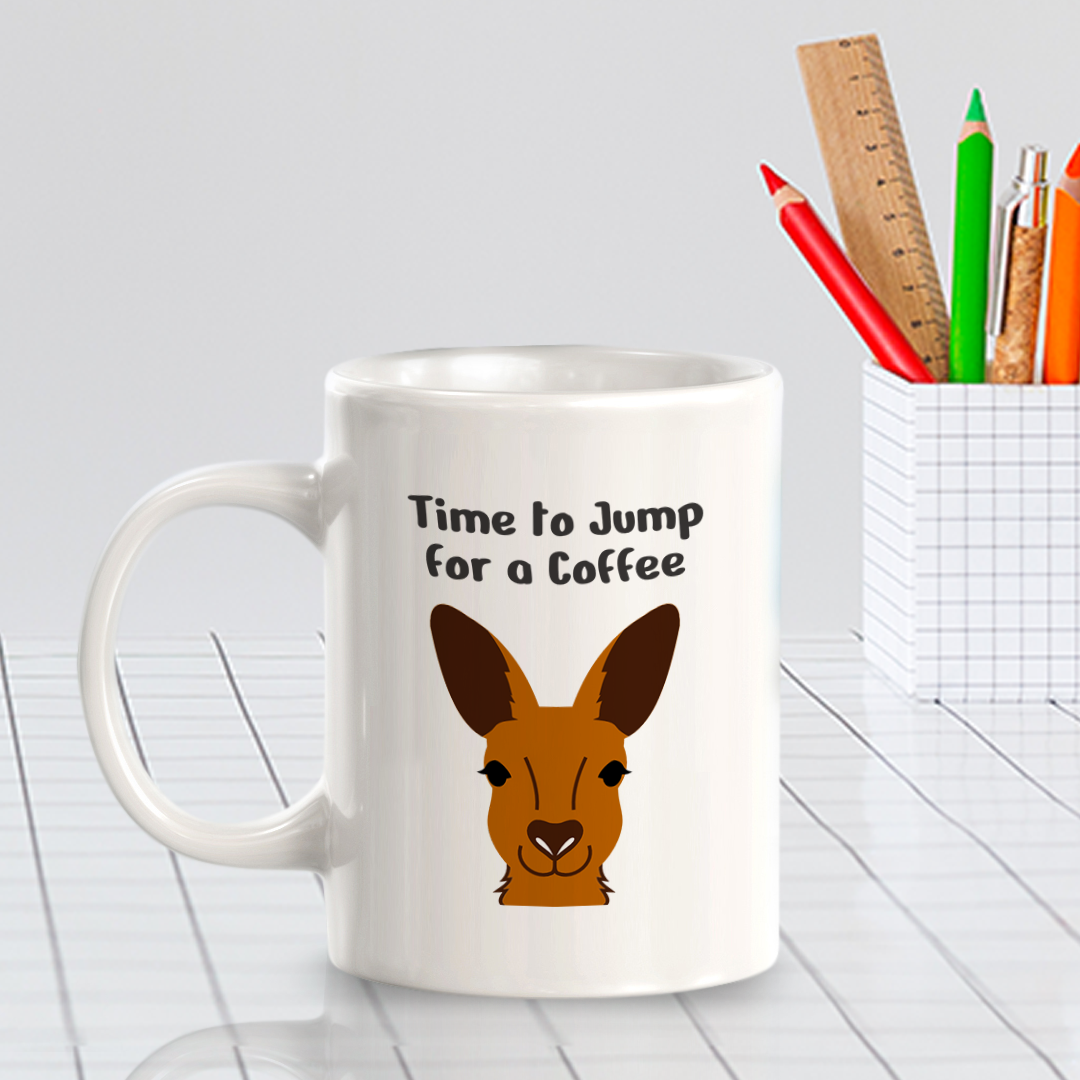 Time to Jump for a Coffee Kangaroo 11oz Plastic/Ceramic Coffee Mug | Funny Animal Mugs