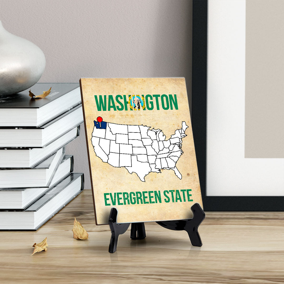 Washington: Evergreen State Table Sign with Acrylic Stand (6x8“)| State Pride Collection | Perfect Gift for Coworkers or Family
