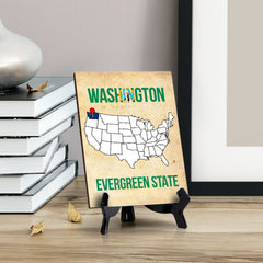 Washington: Evergreen State Table Sign with Acrylic Stand (6x8“)| State Pride Collection | Perfect Gift for Coworkers or Family