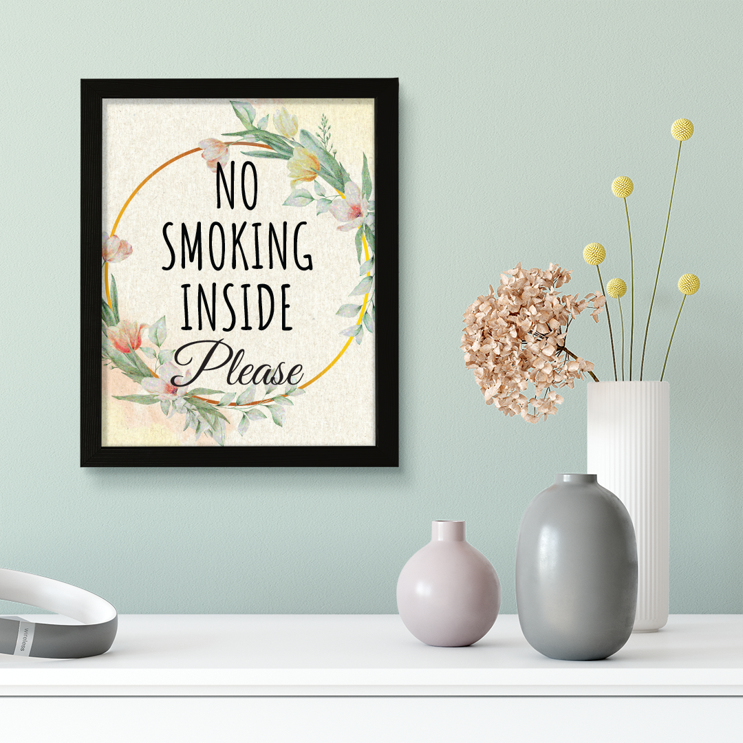 Signs ByLITA No Smoking Inside Please, Floral FRAMED Print Short Term Rentals Guest Signage Hospitality Wall Art