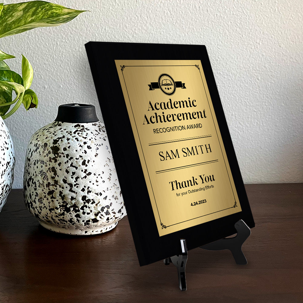 Signs ByLITA Academic Achievement Recognition Customizable Black Frame Award Wooden Plaque Award with Easel Stand