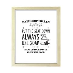 Bathroom Rules Put The Seat Down, Framed Wall Art, Home Décor Prints