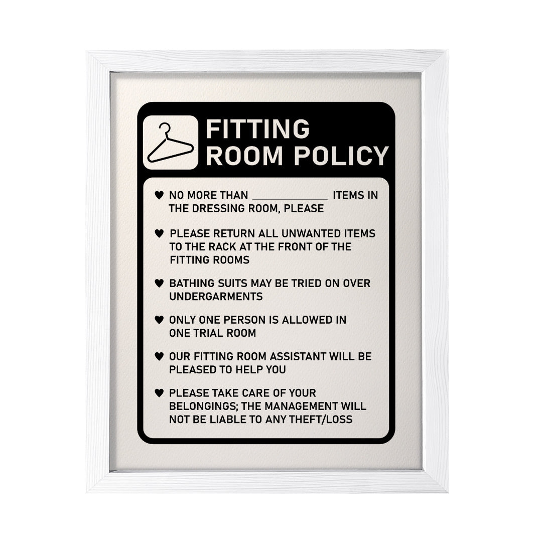Designs ByLITA Fitting Room Policy, Wall Print Art | Retail Store Decoration (Unframed or Framed)