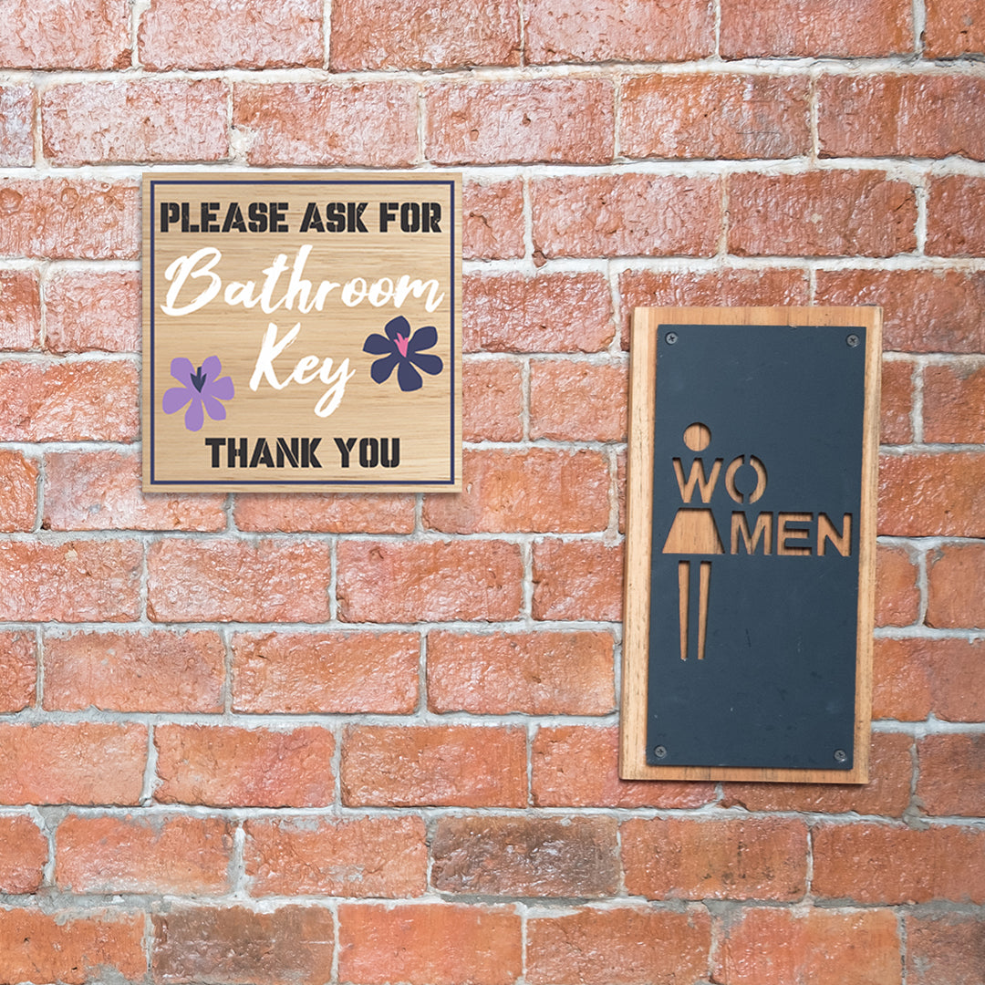 Square Plus Please Ask For Bathroom Key Thank You Wall or Door Sign | Public Spaces Signage