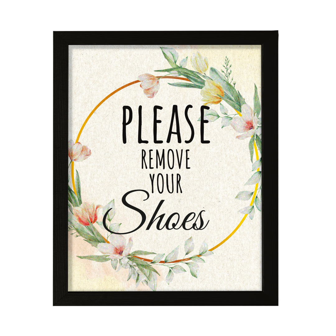 Signs ByLITA Please Remove Your Shoes, Floral FRAMED Print Short Term Rentals Guest Signage Hospitality Wall Art