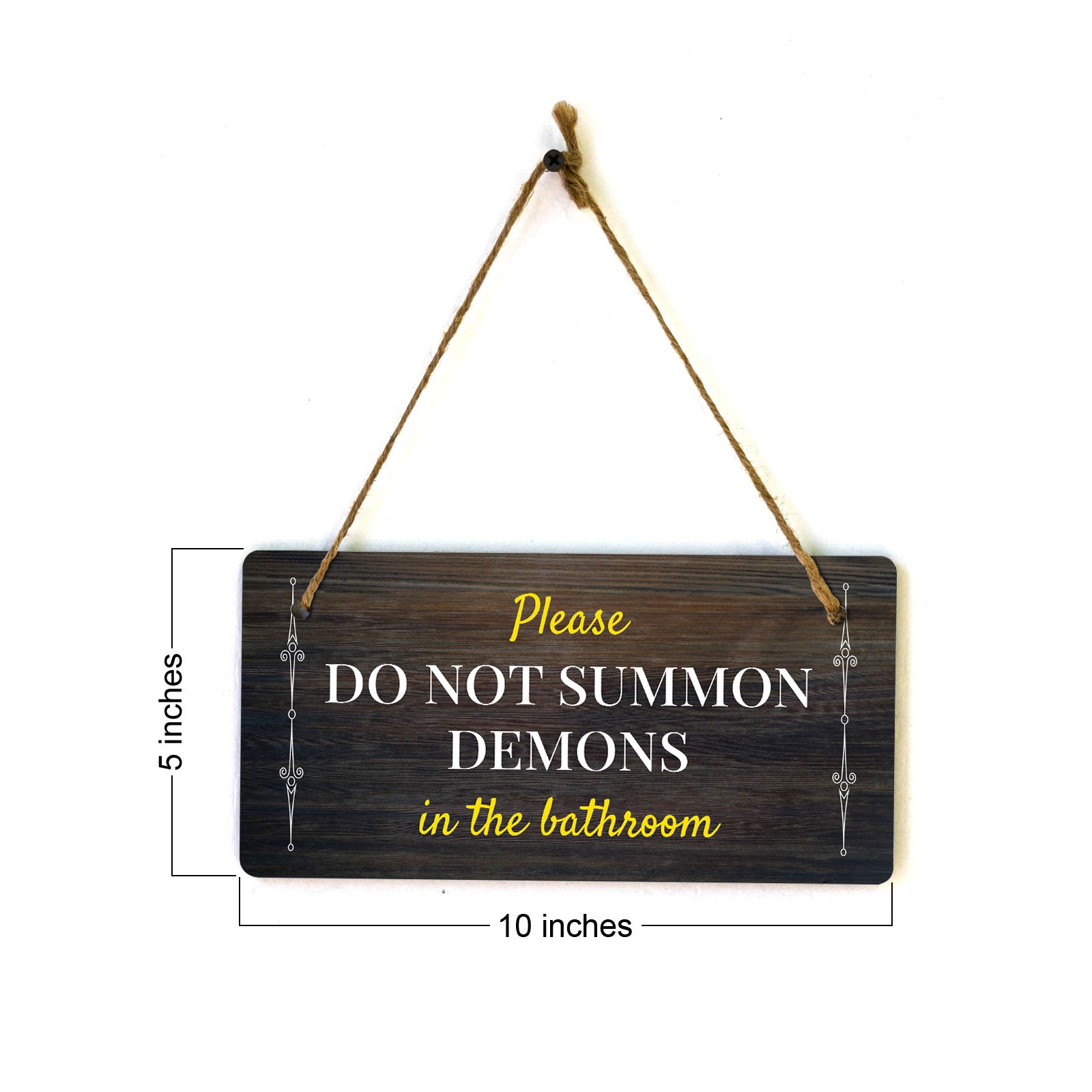 Please Do Not Summon Demons In The Bathroom 5x10 Hanging Plus Wall or Door Sign | Funny Restroom Home Décor