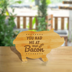 You had me at bacon 1 (13.75 x 8.75") Pig Shape Cutting Board | Funny Decorative Kitchen Chopping Board