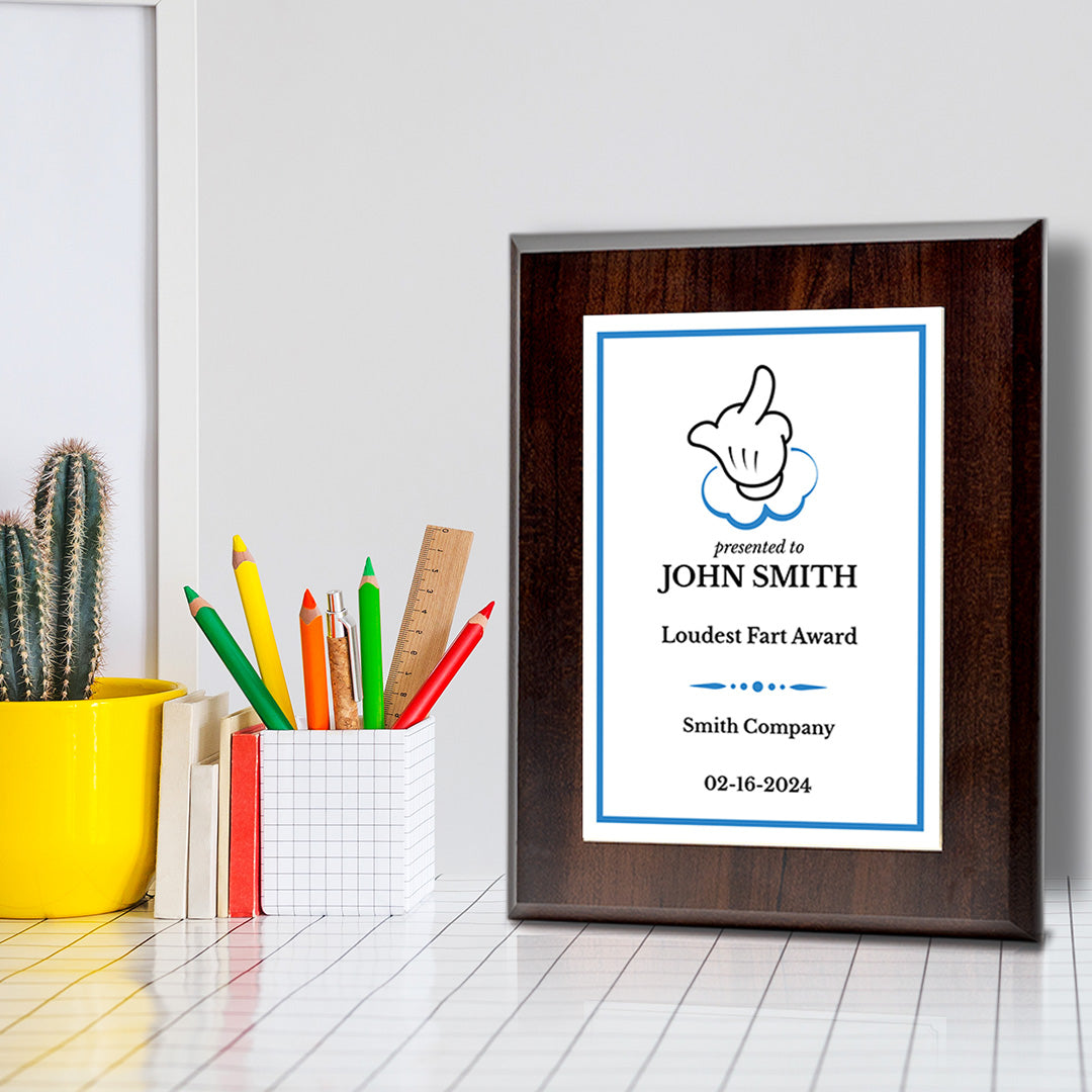 Middle Finger Novelty Funny Customizable Award Plaque |Easel Mount Option | Funny Parody Achievement Personalizable Plaques