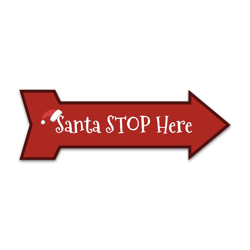 Arrow Shape Plus Santa Stop Here 12x4" Wall or Door Sign | Christmas Holiday Decoration