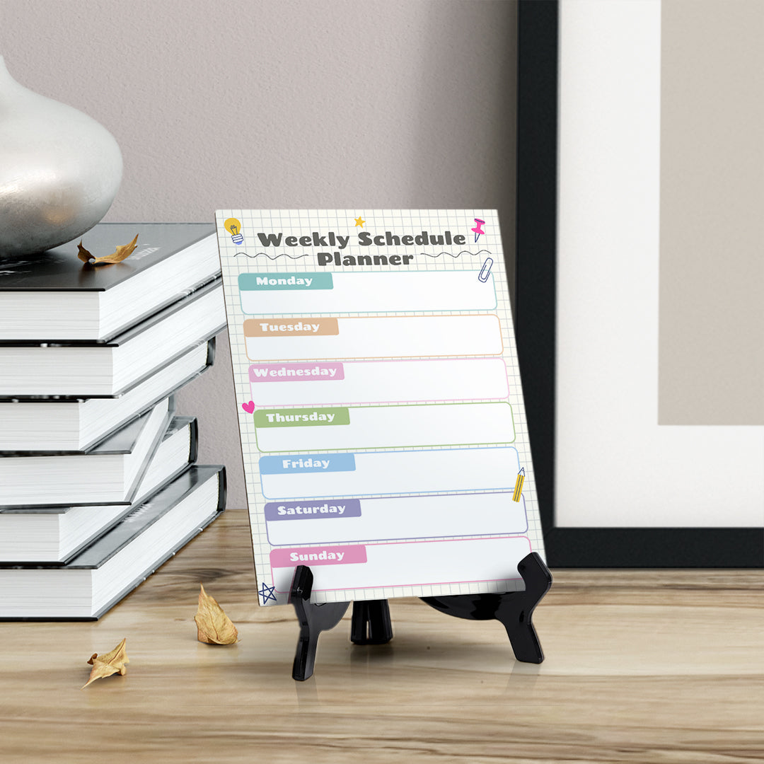 Weekly Schedule Planner Dry Wipe Liquid Chalk Table Sign (6x8") Office And Home Reminders | Personal Schedule | No Pen Included