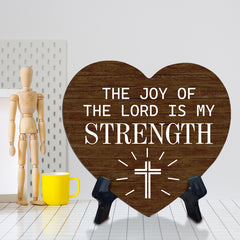Sign ByLITA Heart The Joy Of The Lord is My Strength, Wood Color, Table Sign (6"x5")