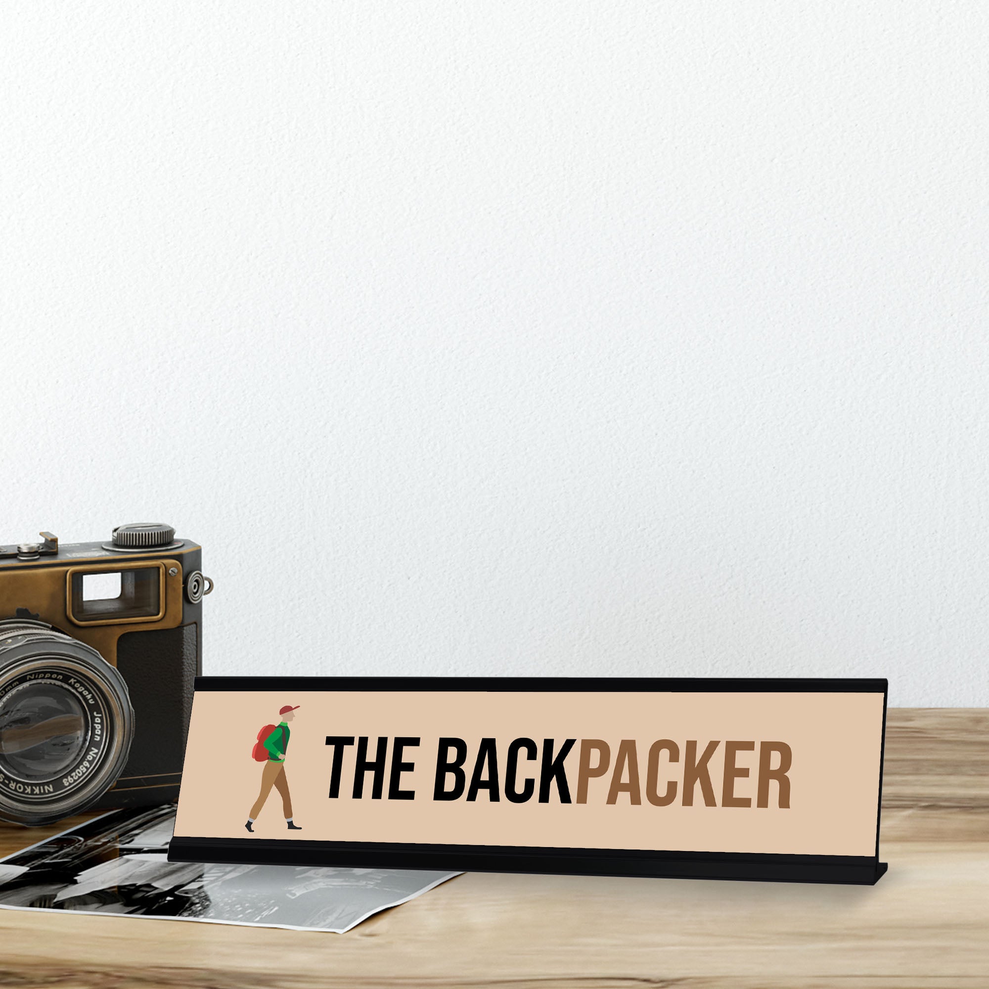 The Backpacker, Black Frame Desk Sign (2x8)