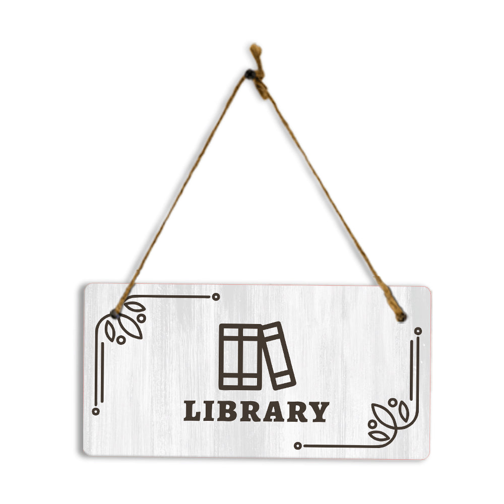 Library 5x10 Hanging Plus Wall or Door Sign | Rustic Wood Sign
