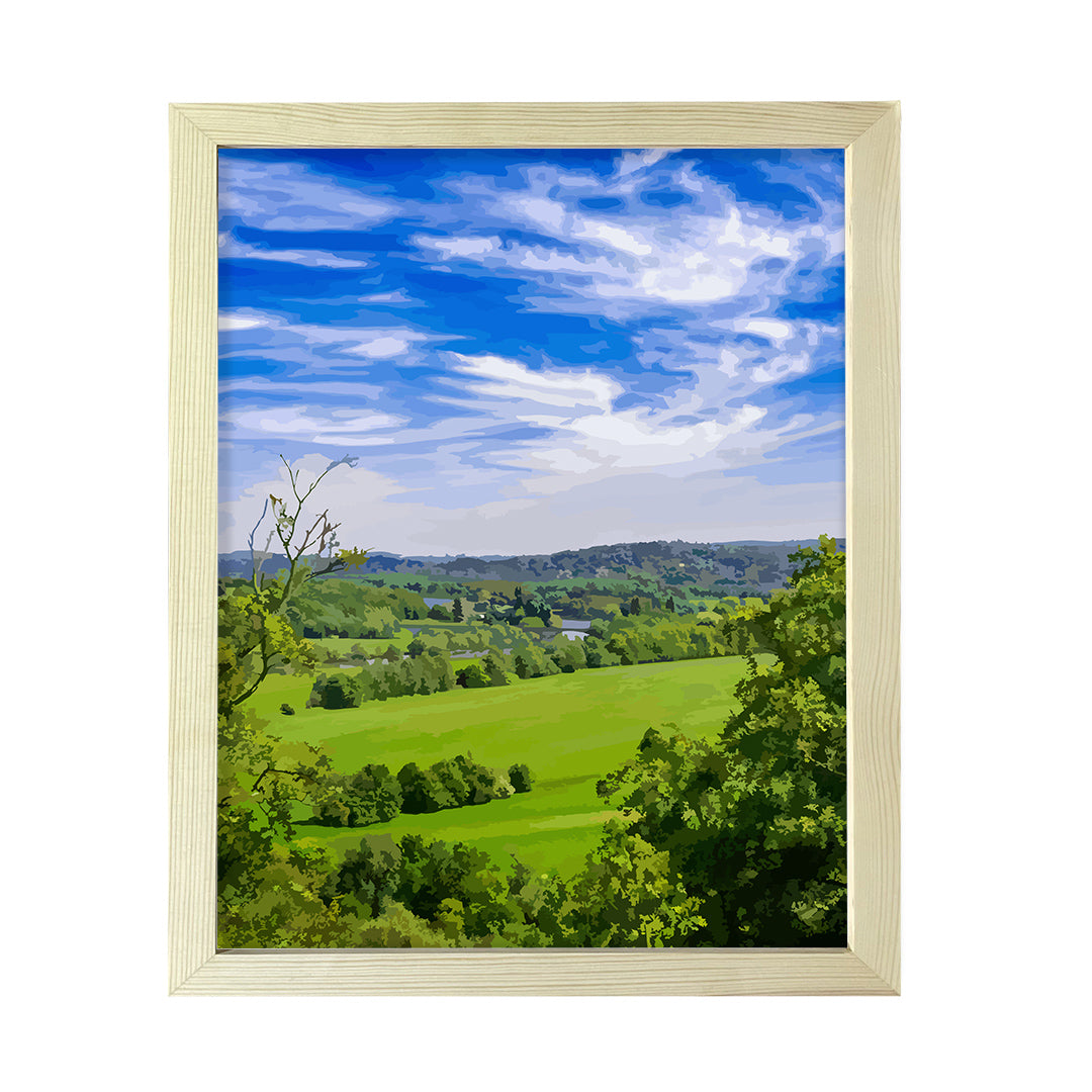Blue Sky Country Scene, Framed Print Sign Easy Installation | Countryside Beauty | Stylish Modern Decoration For The Home and Office