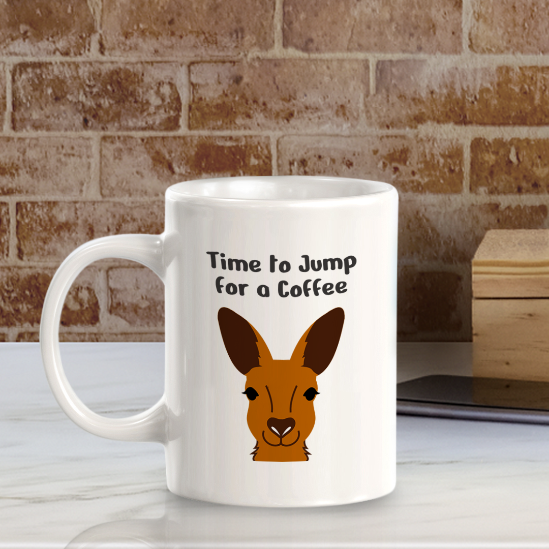 Time to Jump for a Coffee Kangaroo 11oz Plastic/Ceramic Coffee Mug | Funny Animal Mugs