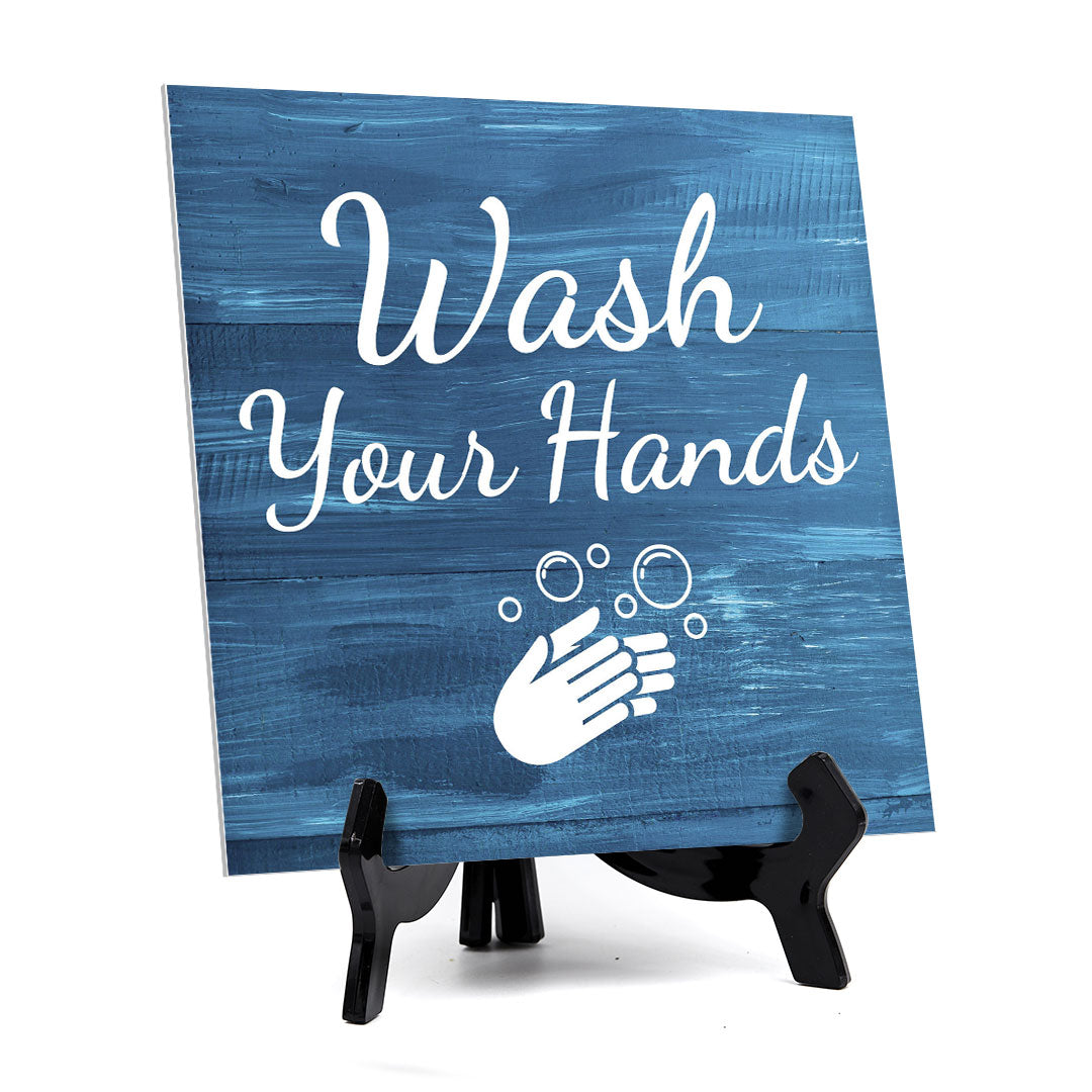 Signs ByLITA Wash Your Hands, Wood Color, Square Table Sign (5" x 5”)