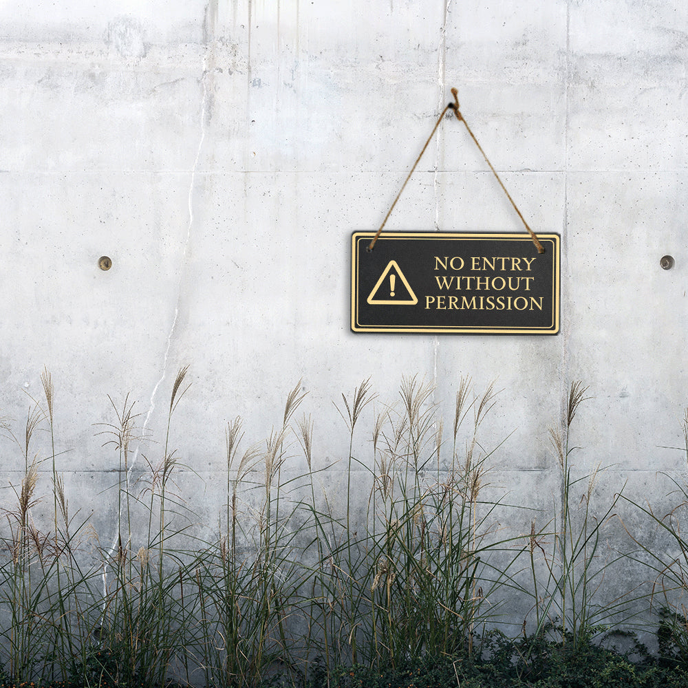 No Entry Without Permission 5x10 Hanging Plus Wall or Door Sign | Rustic Twine | Workplace Safety Signage