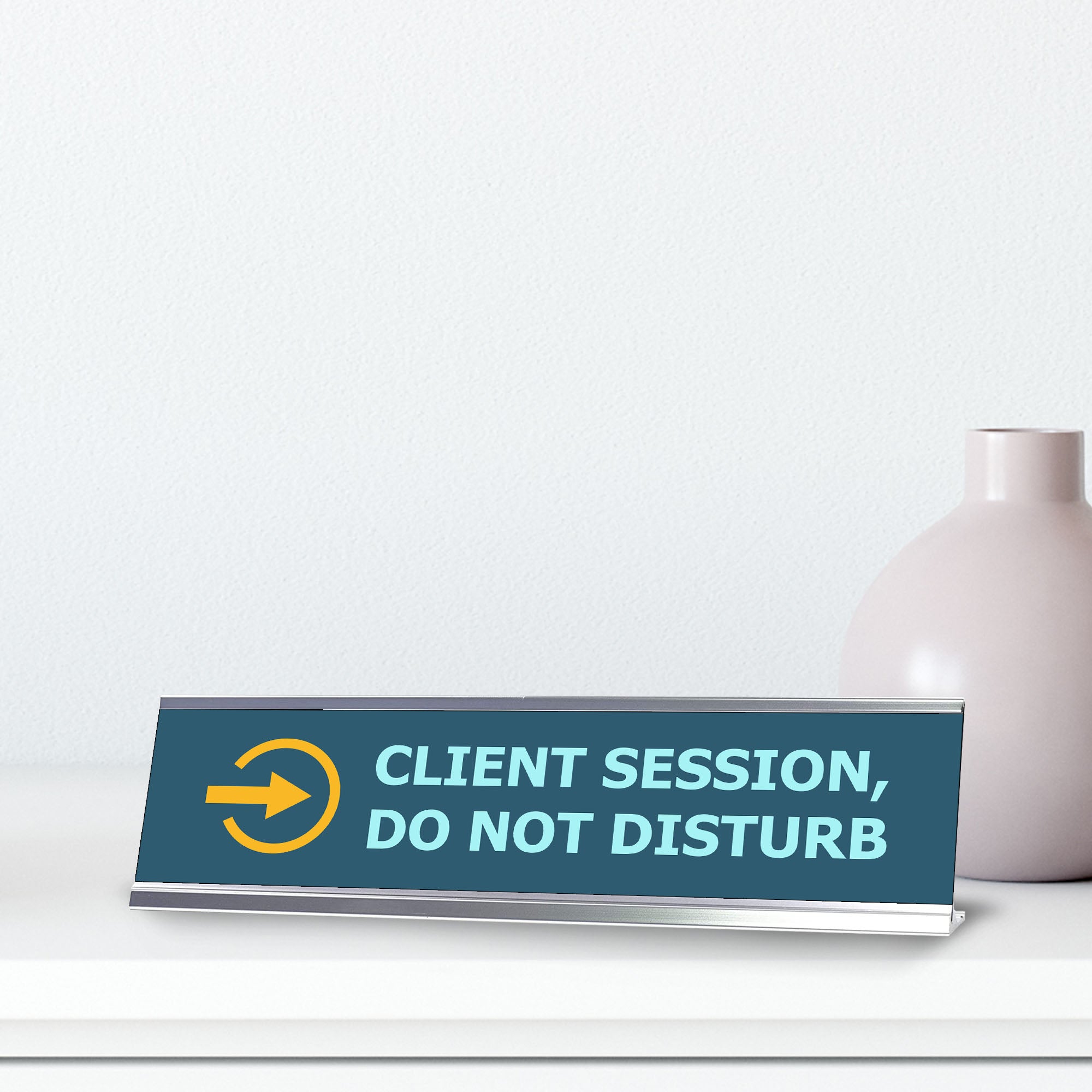 Client Session, Do not Disturb, Blue Silver Frame, Desk Sign (2x8")