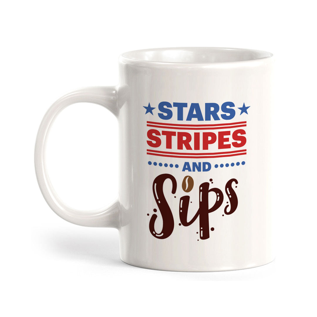 Stars, Stripes & Sips 11oz Plastic or Ceramic Mug | Funny Patriotic Novelty Office Mug