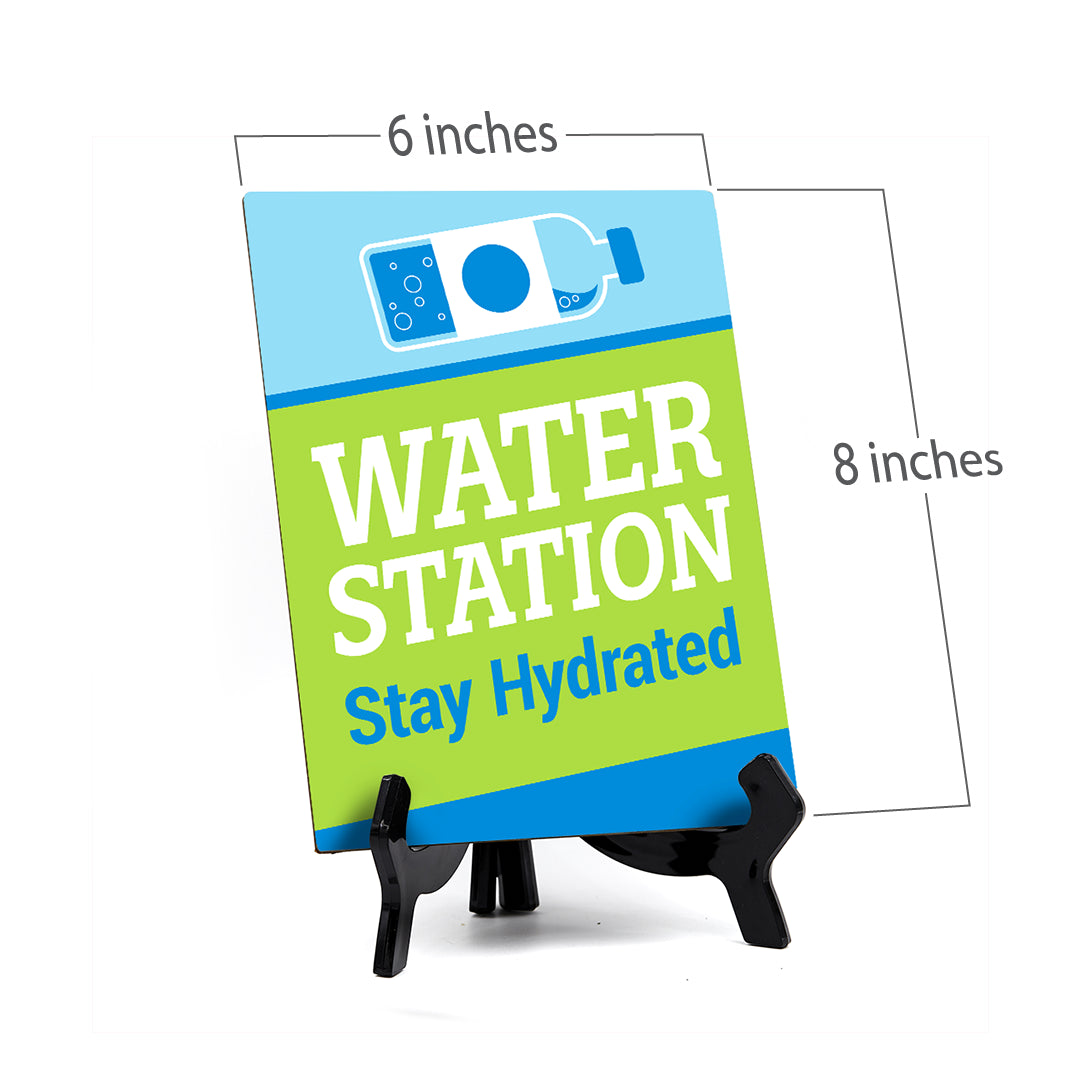 Signs ByLITA Water Station: Stay Hydrated Table Sign with Acrylic Stand (6x8“)