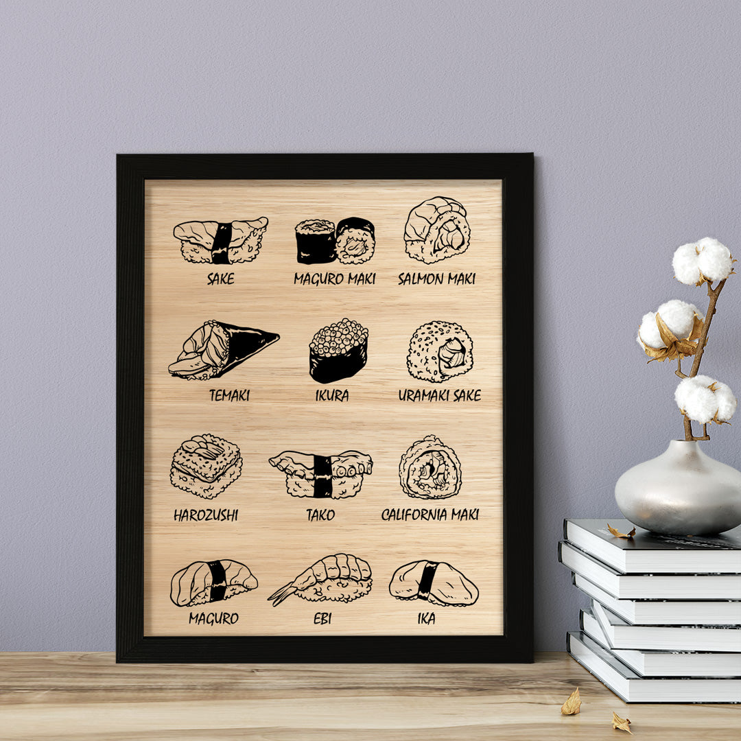 Designs ByLITA Sushi Variety, Framed Print Inspirational Wall Art | Decoration For Sushi Lovers