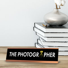 The Photographer Camera, Rose Gold Frame, Desk Sign (2x8)
