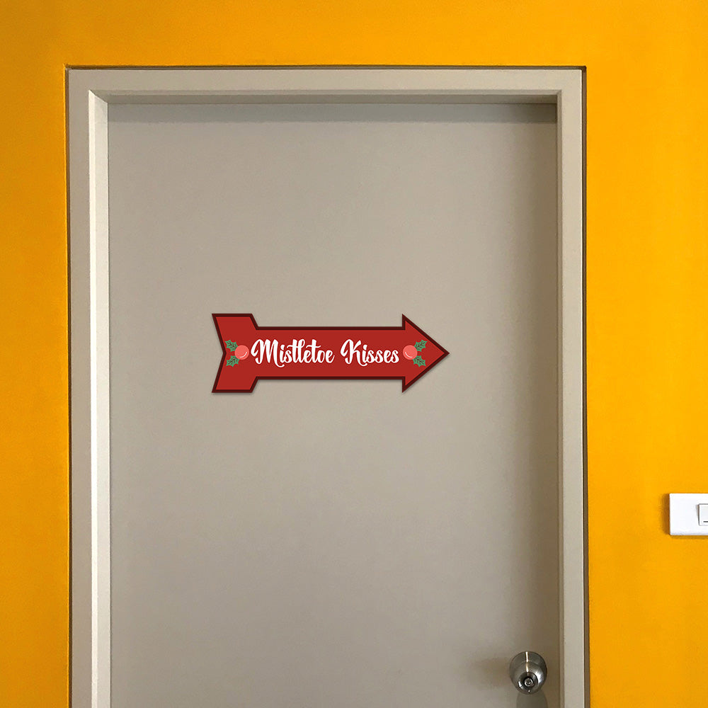 Arrow Shape Plus Mistletoe Kisses 12x4" Wall or Door Sign | Christmas Holiday Decoration