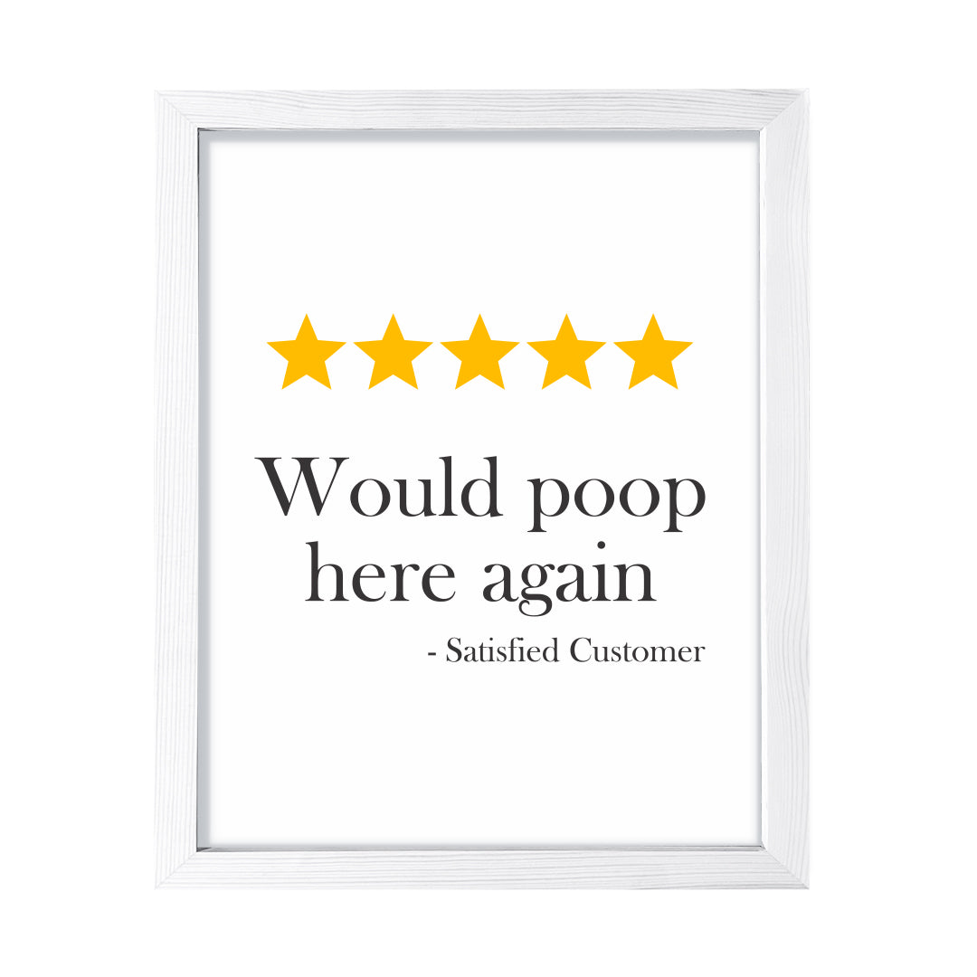 Would Poop Here Again, Bathroom Framed Wall Art, Home Décor Prints