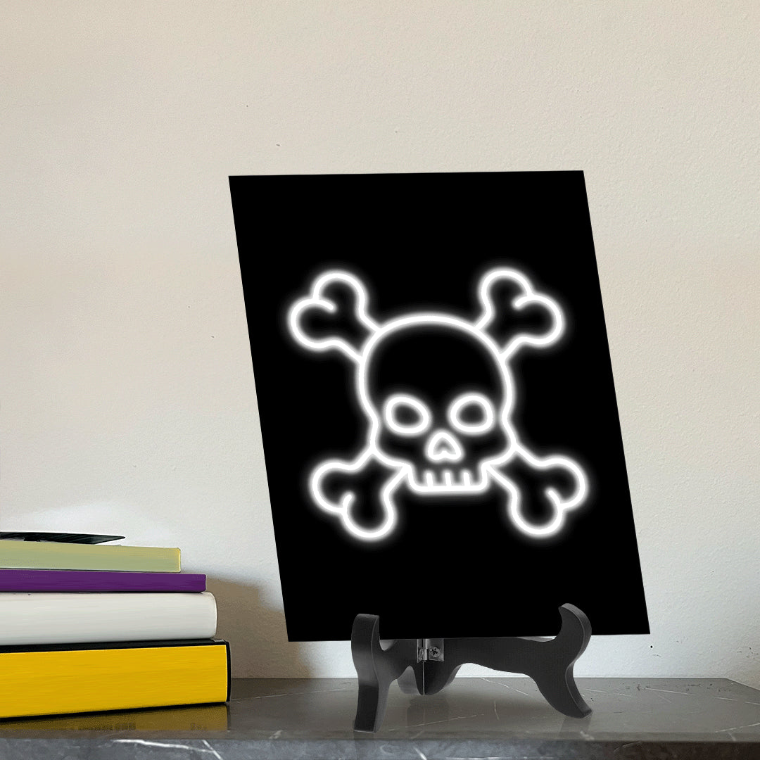 Skull Neon Graphic Style Table Sign with Acrylic Stand (6x8“) | Live Streamer Gaming Themed Decoration