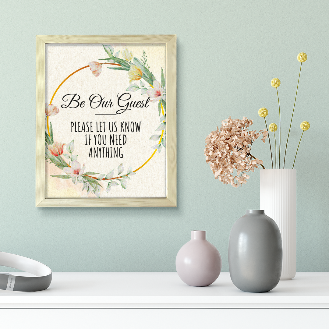 Be Our Guest - Please Let Us Know If You Need Anything, Floral UNFRAMED Print Kitchen Hospitality Wall Art