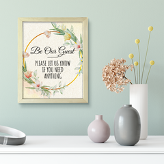 Be Our Guest - Please Let Us Know If You Need Anything, Floral UNFRAMED Print Kitchen Hospitality Wall Art