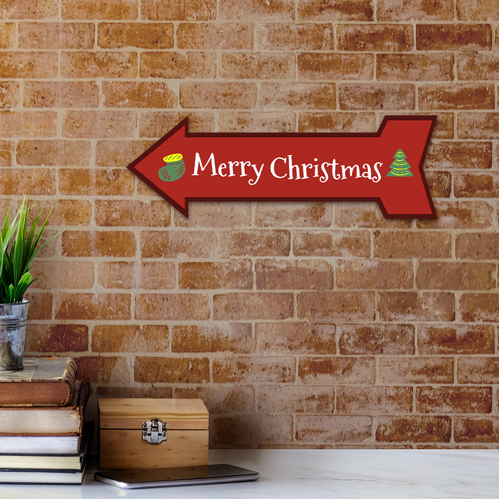 Arrow Shape Merry Christmas 12x4" Wall or Door Sign | Holiday Decoration