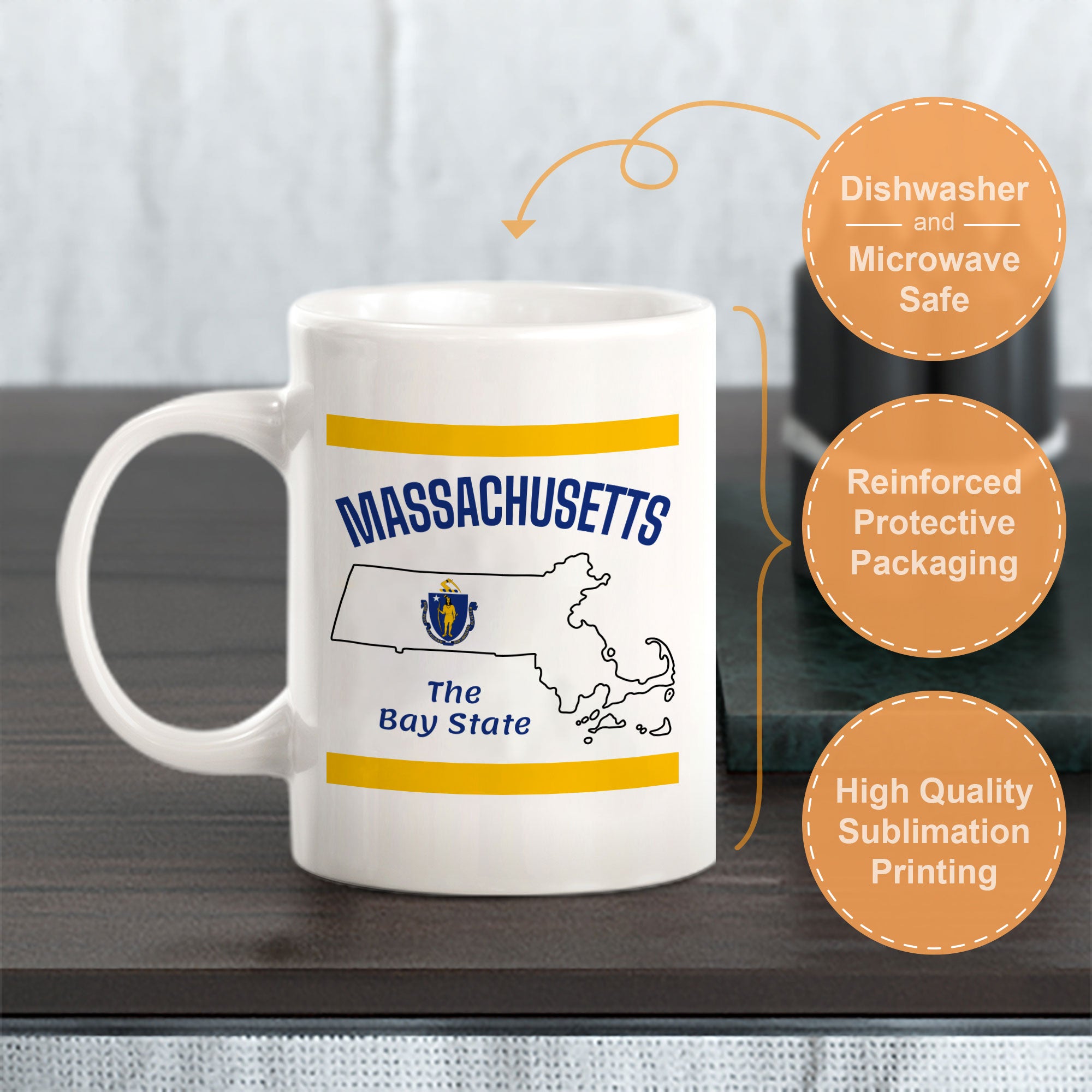 Designs ByLITA Massachusetts: The Bay State 11oz Plastic or Ceramic Coffee Mug | State Pride Collection