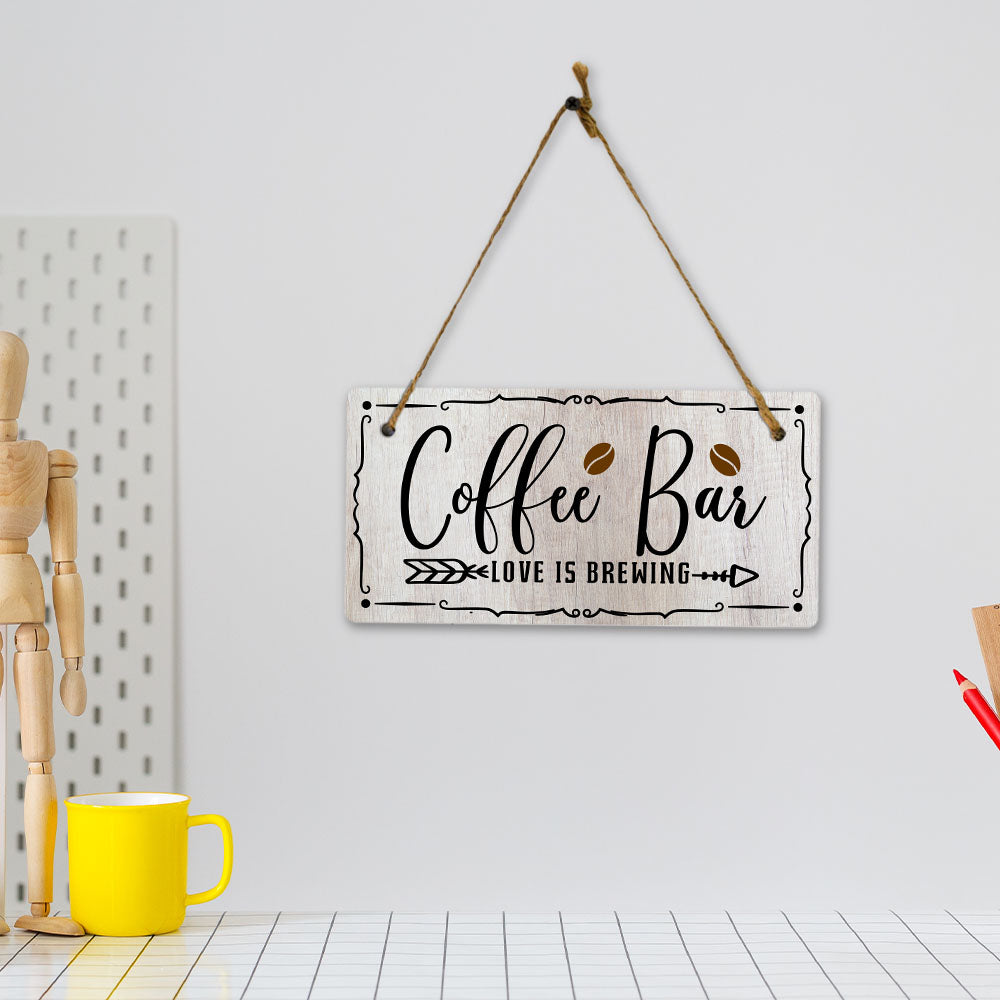 Coffee Bar Love Is Brewing 5x10 Hanging Plus Wall or Door Sign | Home Decor