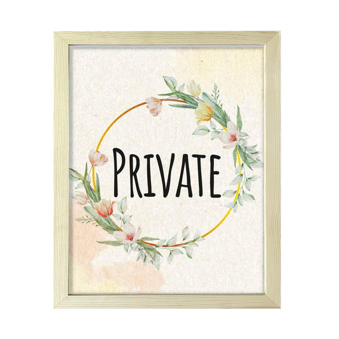 Signs ByLITA Private, Floral FRAMED Print Short Term Rentals Guest Signage Hospitality Wall Art