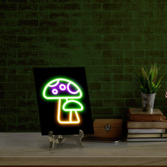 Mushroom Neon Graphic Style Table Sign with Acrylic Stand (6x8“) | Live Streamer Gaming Themed Decoration