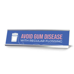 Signs ByLITA Avoid Gum Disease with Regular Flossing Dental Office Decor Silver Frame, Desk Sign (2x8“)