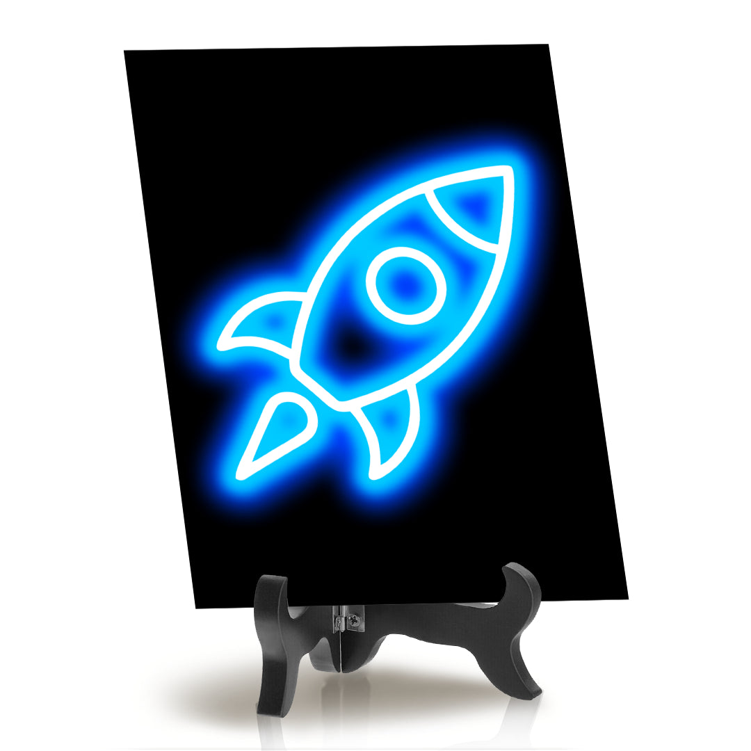 Rocket Neon Graphic Style Table Sign with Acrylic Stand (6x8“) | Live Streamer Gaming Themed Decoration