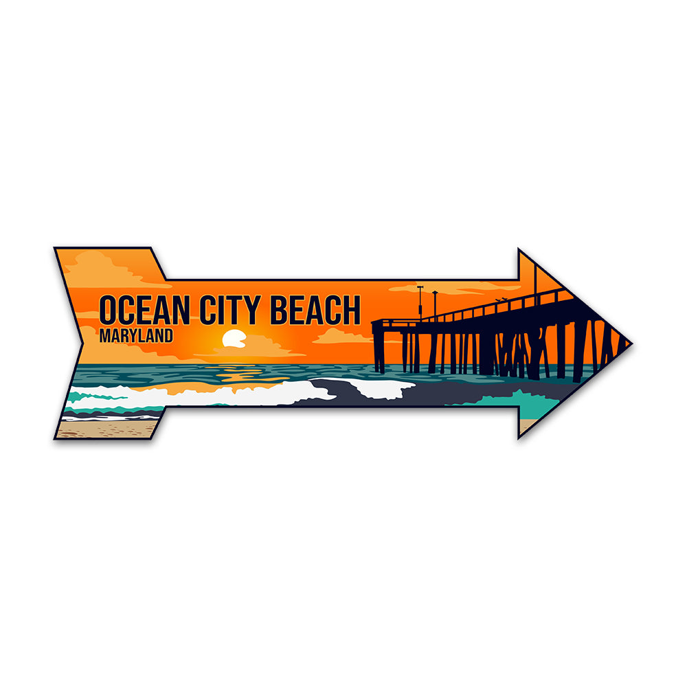 Arrow Shape Plus Ocean City Beach, Maryland 12x4" Wall or Door Sign | Stylish Famous US Beach Souvenirs