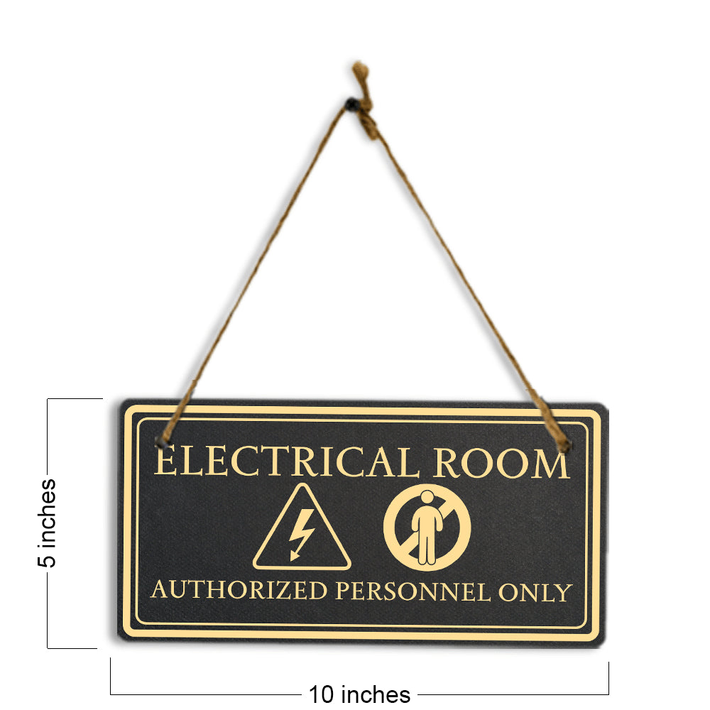Electrical Room Authorized Personnel Only 5x10 Hanging Plus Wall or Door Sign | Rustic Twine | Workplace Safety Signage