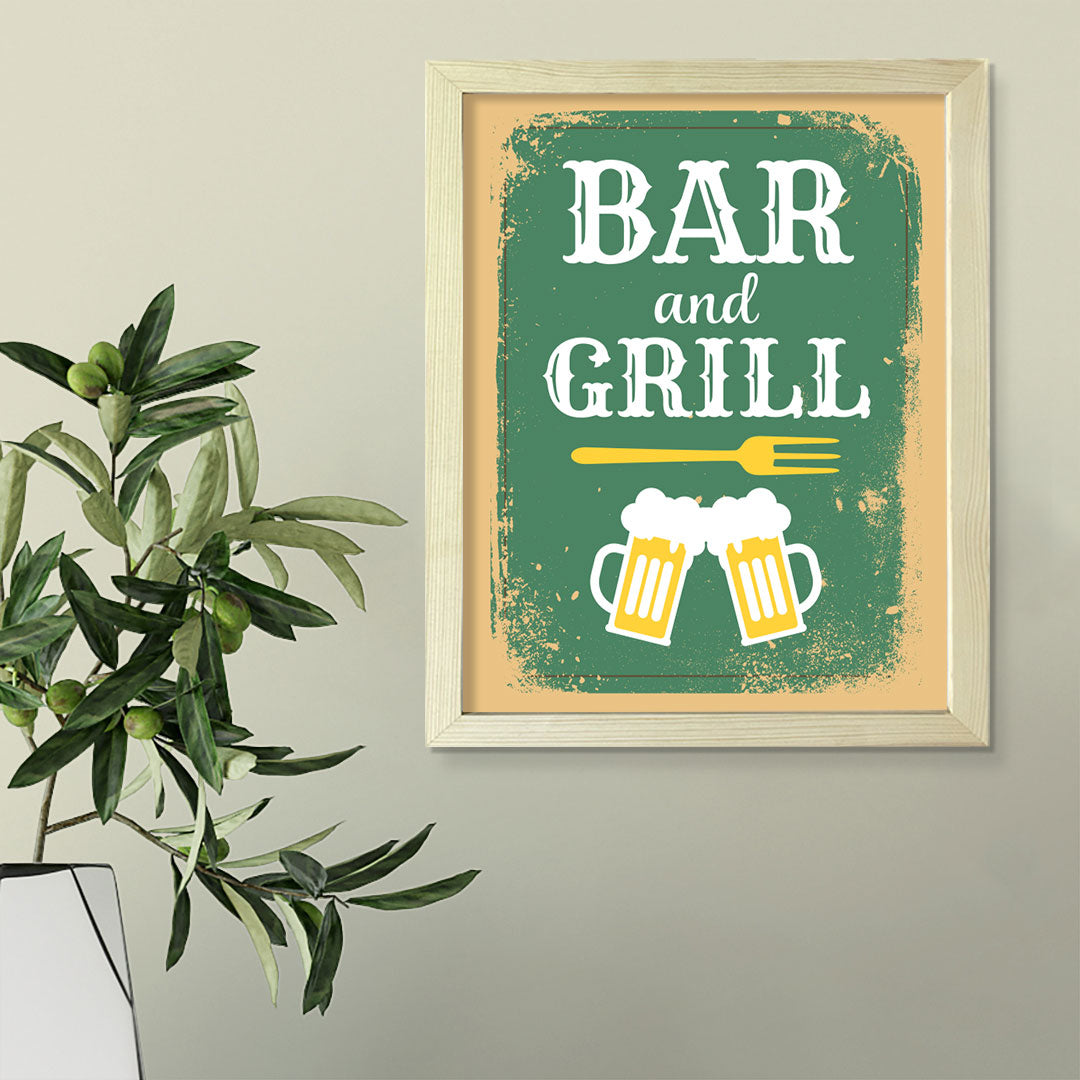 Designs ByLITA Bar And Grill, Framed Wall Art Print | Funny Home Decor