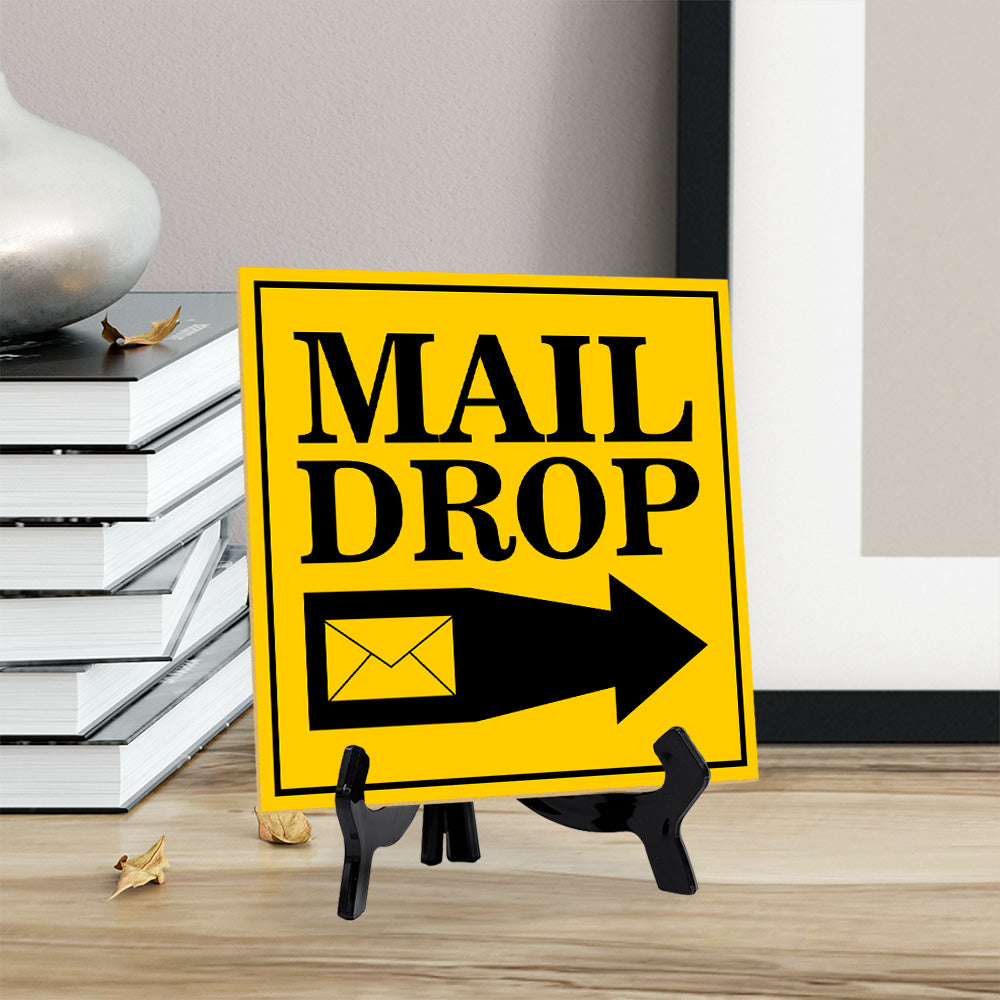 Mail Drop 5"x 5" Square Table Sign With Acrylic Easel | Home & Office Decor