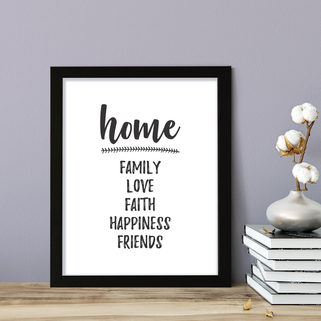 HOME Family Love Faith Happiness Friends, Framed Wall Art, Home Décor Prints