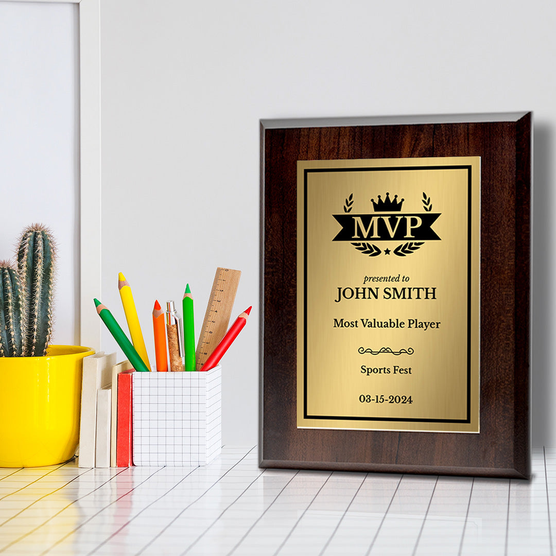MVP (Most Valuable Player) Customizable Award Plaque | Easel Mount Option | Achievement and Recognition Personalizable Plaques