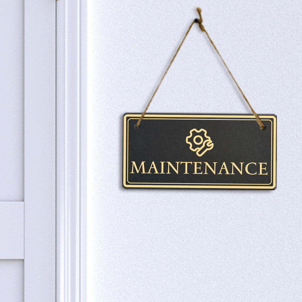 Maintenance 5x10 Hanging Plus Wall or Door Sign | Rustic Twine | Workplace Signage