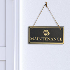 Maintenance 5x10 Hanging Plus Wall or Door Sign | Rustic Twine | Workplace Signage