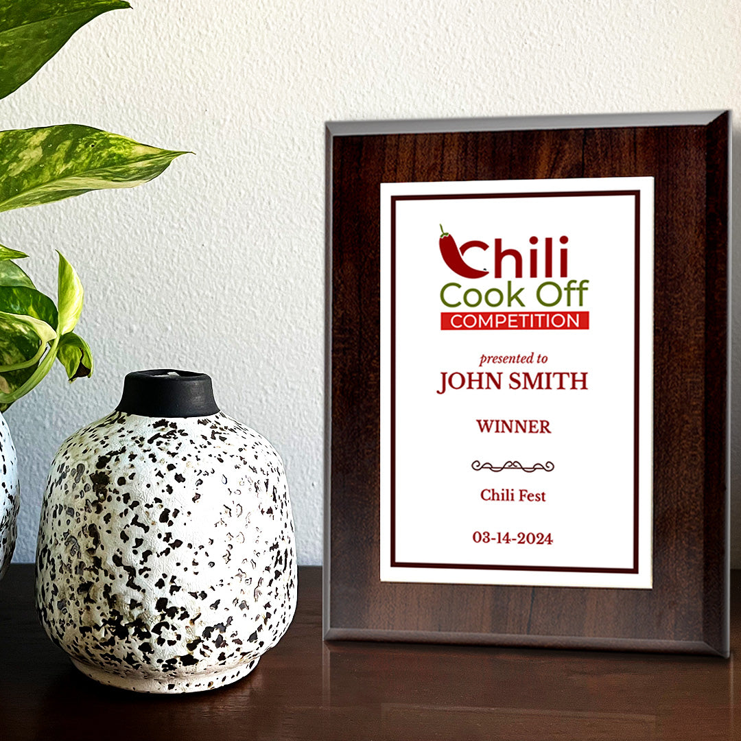 Chili Cook Off Competition Customizable Award Plaque | Easel Mount Option | Achievement and Recognition Personalizable Plaques
