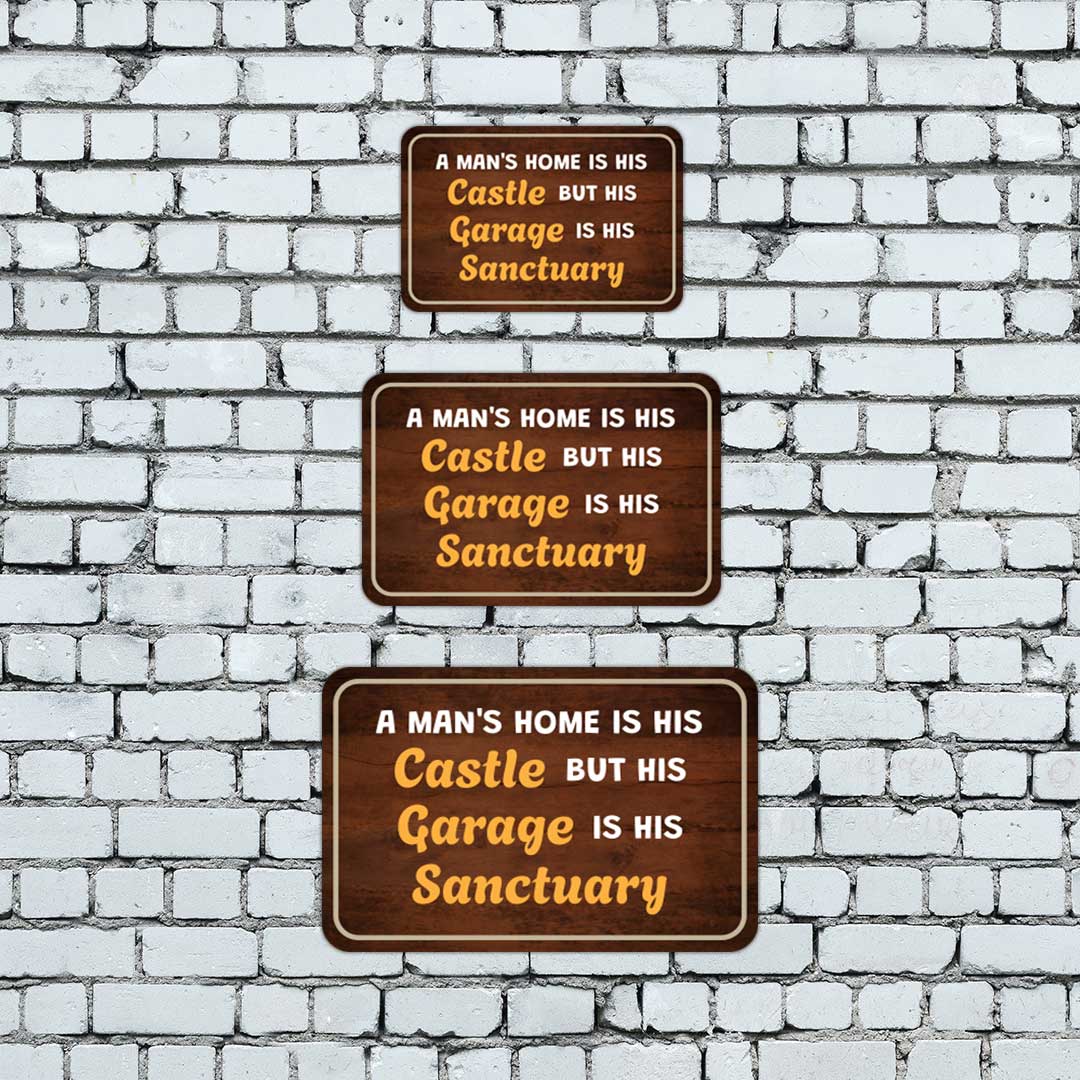 Classic Framed Plus A Man's Home Is His Castle But His Garage Is His Sanctuary Door or Wall Sign | Home Decor