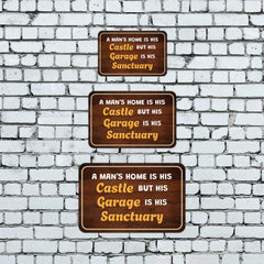 Classic Framed Plus A Man's Home Is His Castle But His Garage Is His Sanctuary Door or Wall Sign | Home Decor